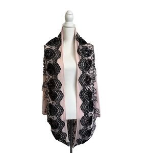 Free People Catania Kimono womens‎ one size Pink black Embroidered topper casual